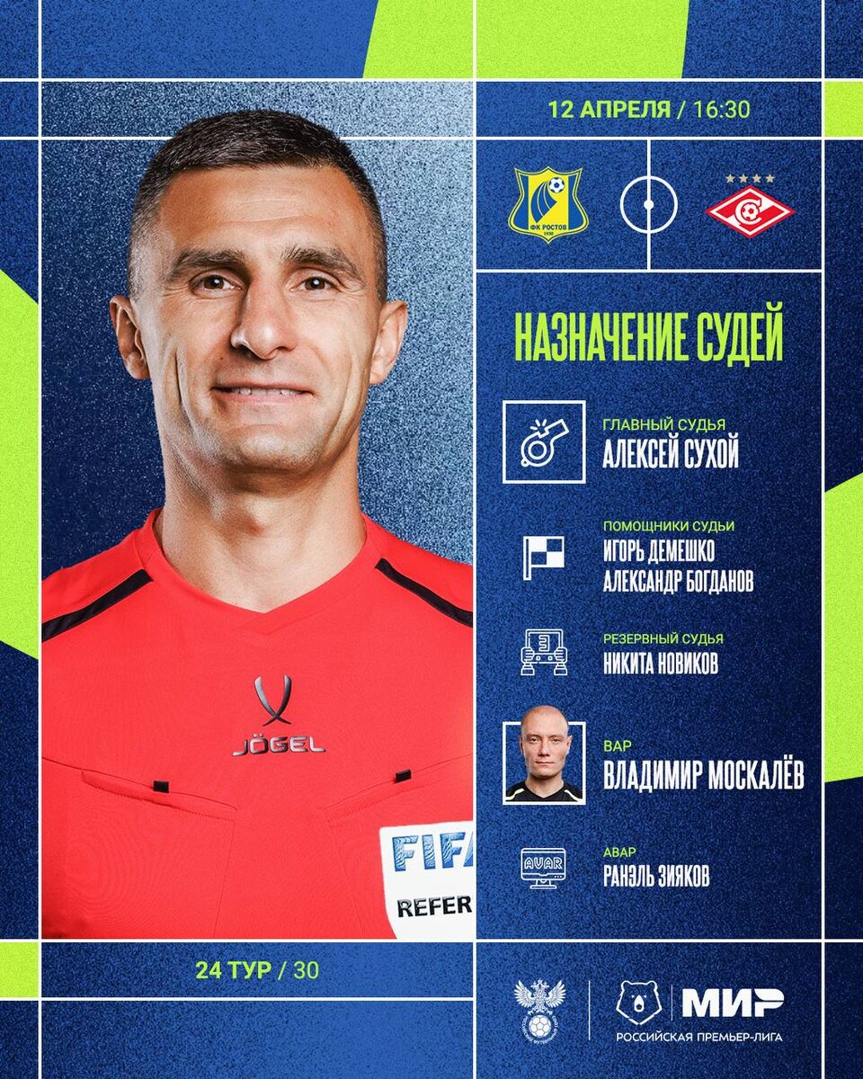 Алексей Сухой — главный арбитр матча «Ростов» — «Спартак»