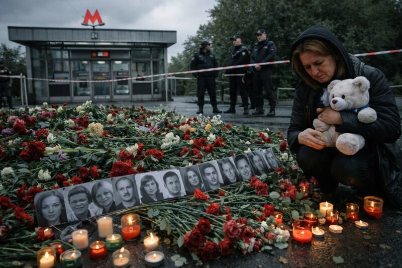    Последствия страшной катастрофы: искореженные вагоны метро в тоннеле после схода с рельсов.