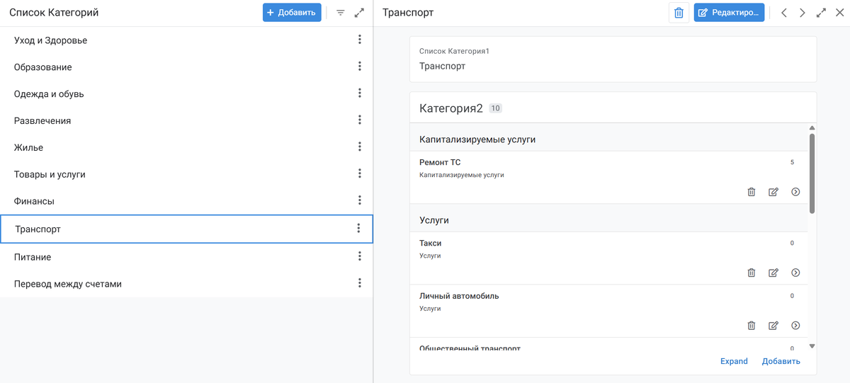 Структура категорий, с доработанными типами услуг.