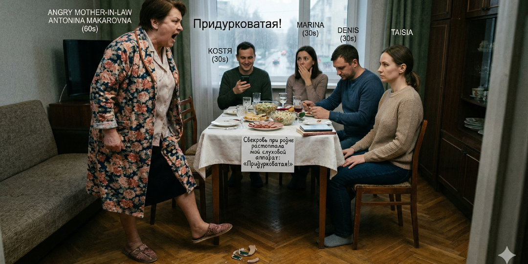 Свекровь при родне растоптала мой слуховой аппарат: «Придурковатая!» Через час она потеряла голос навсегда