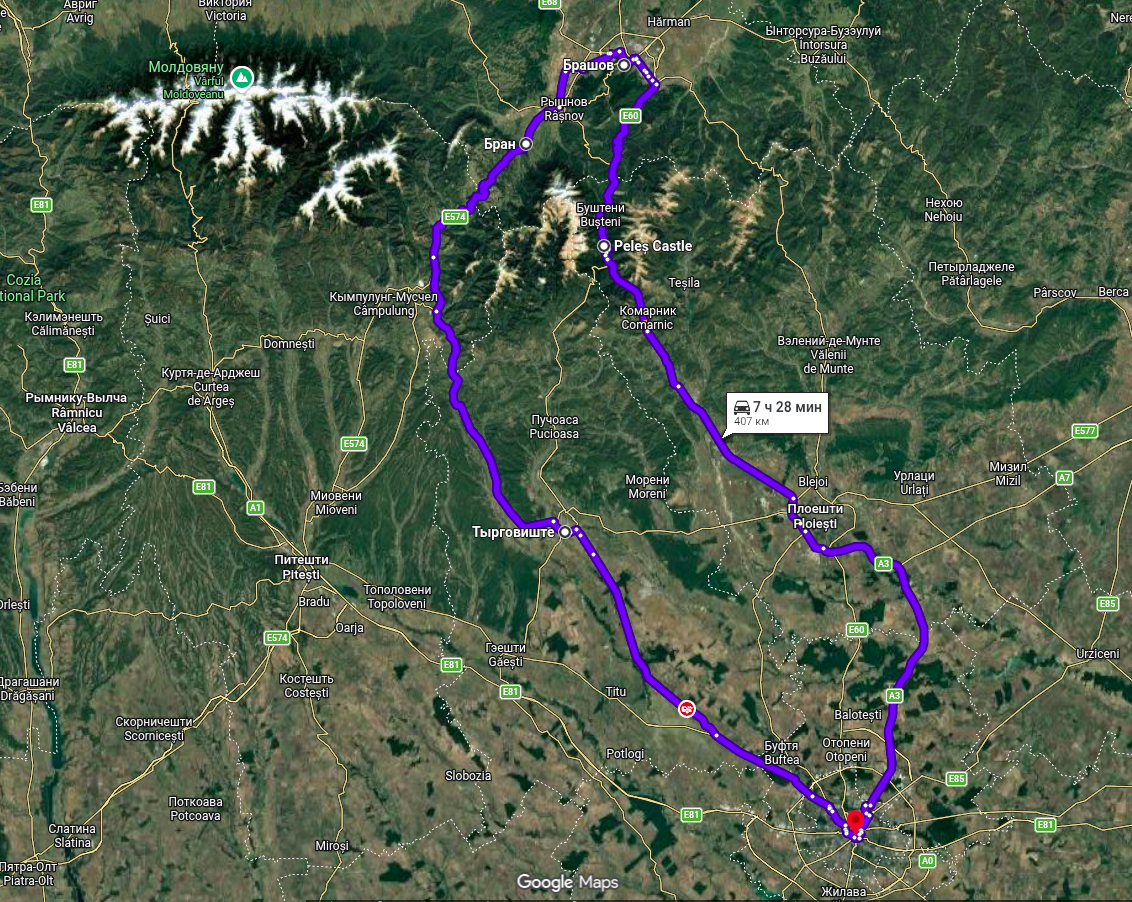 Маршрут экскурсии на карте Гугла