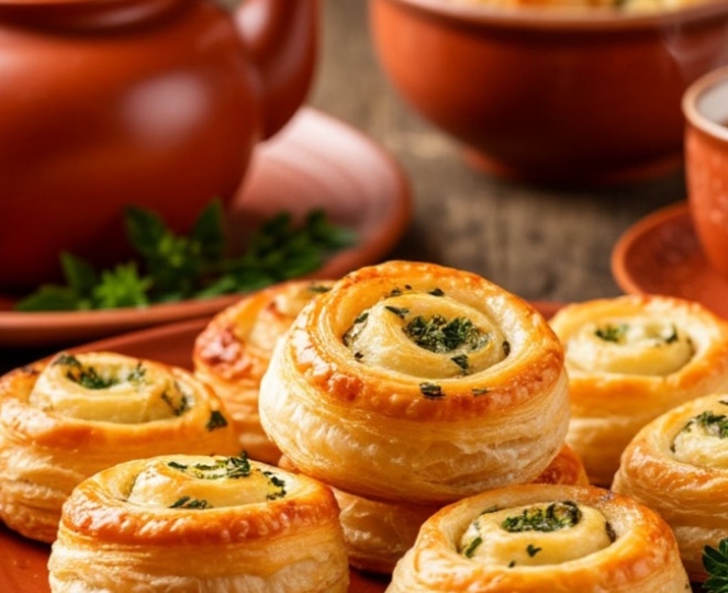 Завитушки с сыром и зеленью из слоеного теста-настоящая находка для любого стола