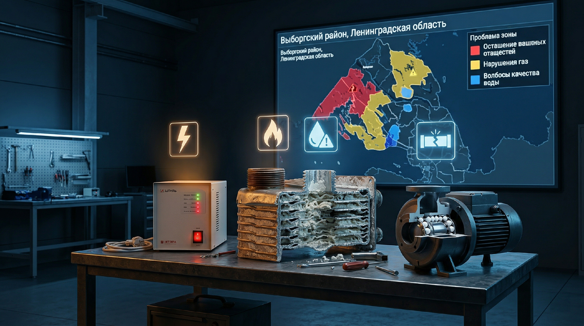 Расследование «Лаборатории Климата». Третье из серии «Район за районом».

Выборг, Светогорск, Рощино, Ильичёво, Ольшаники, посёлок «Финский Бриз». Красивая природа, близость к границе, исторические усадьбы. Но за фасадами — настоящий инженерный кошмар. Электричество вырубает на сутки, газ пропадает внезапно, вода течёт ржавая, а котельные закрываются навсегда.

Мы проанализировали сводки аварий, жалобы жителей и официальные документы. Вот главные болевые точки Выборгского района и инженерные решения, которые реально работают.