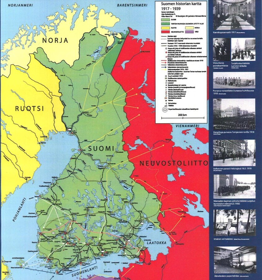 Карта Финляндии, 1917-1939 годы
