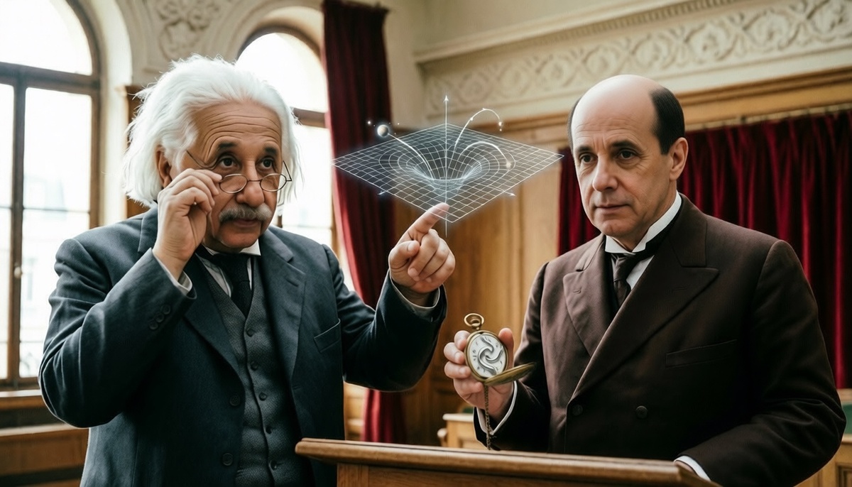 Эйнштейн видел время как четвёртую координату, Бергсон – как переживаемую длительность; их спор разрешила нейробиология, показав, что мозг создаёт время через ошибки прогноза.