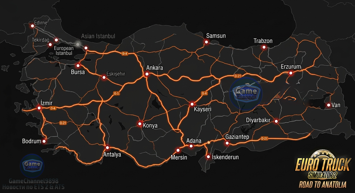 Наш прогноз карты дорог с городами Турции, которая может выглядеть именно так в предстоящем дополнении Турции в 2027/2028 для Euro Truck Simulator 2