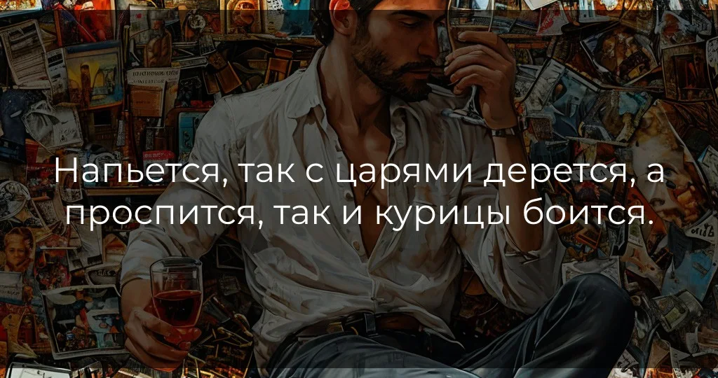 Напьется, так с царями дерется, а проспится, так и курицы боится