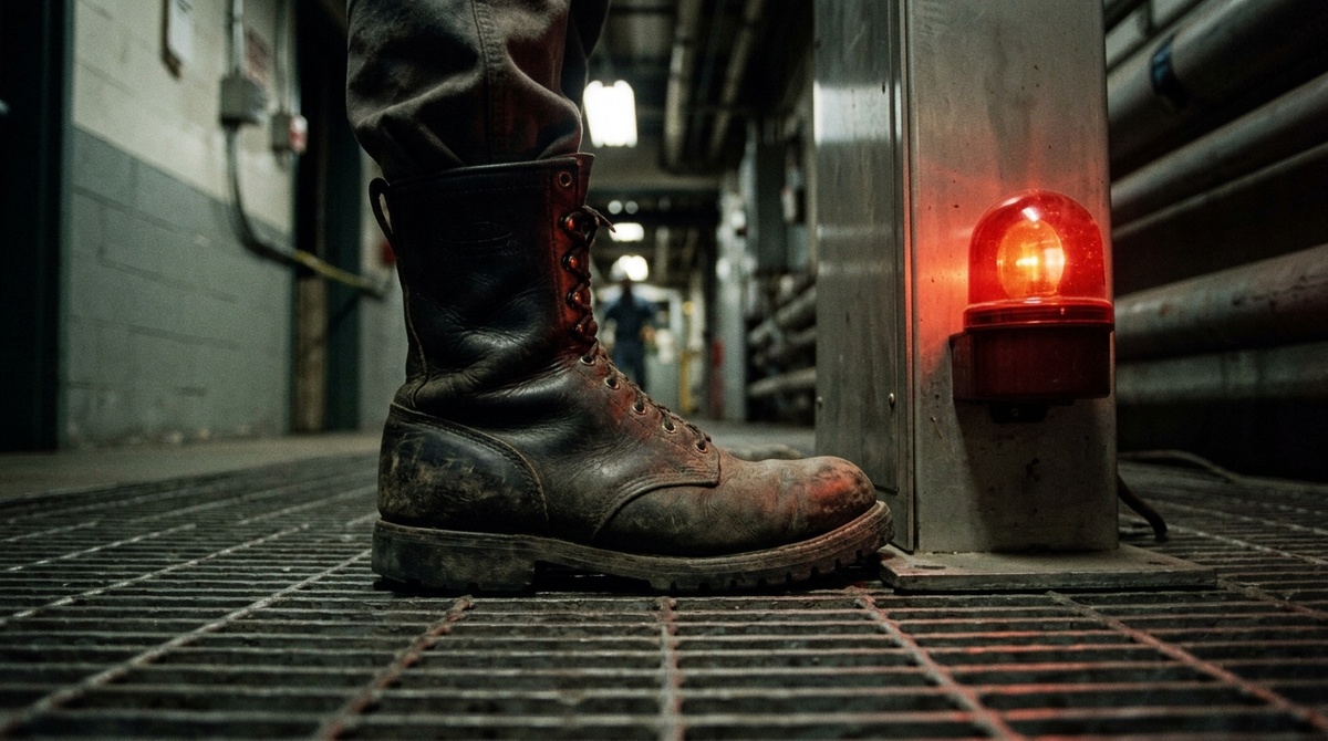 Рабочие ботинки химика на рамке радиационного контроля