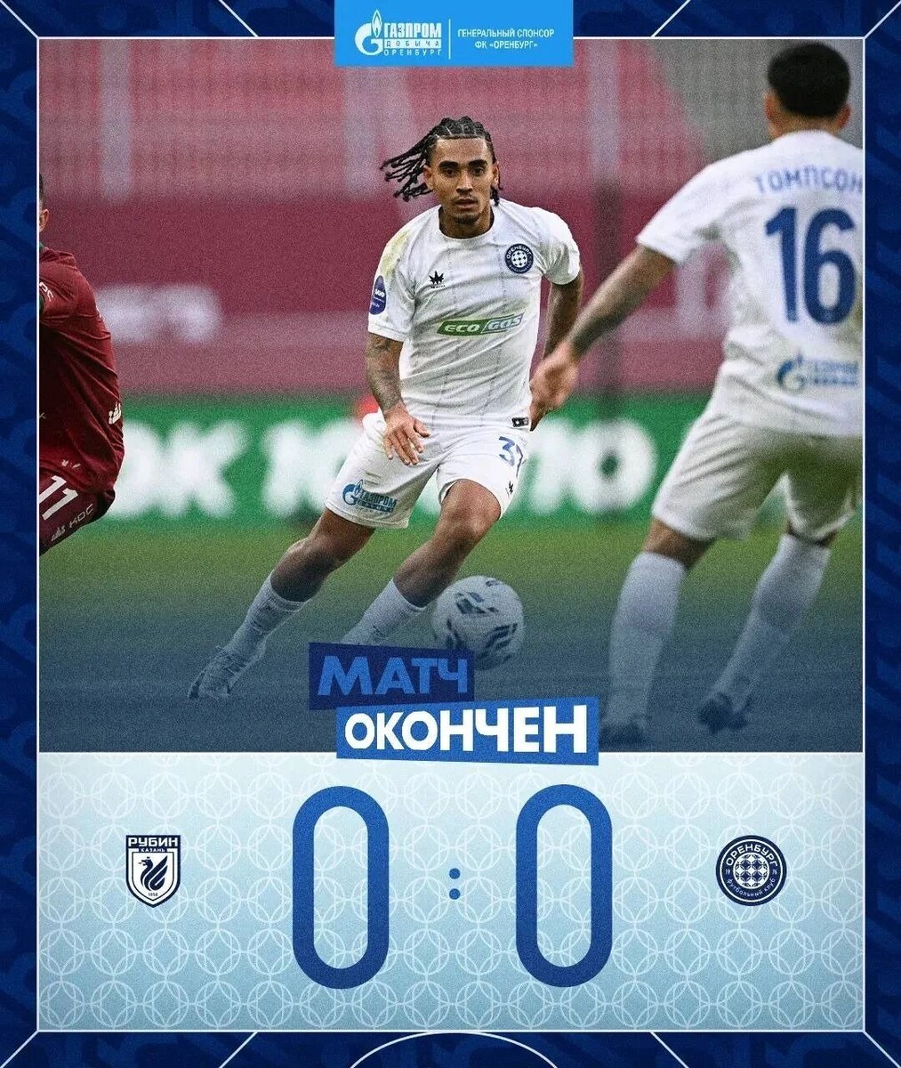    Матч завершился ничьей   ФК «Оренбург»