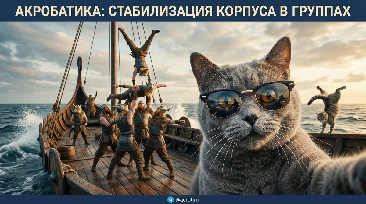    Групповые тренировки по спортивной акробатике для развития баланса и силы кора. Тренер