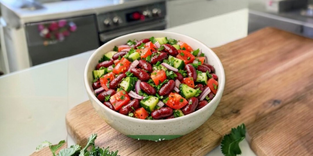 🥗 Салат с красной фасолью и овощами: сытный, полезный и готовится за 5 минут