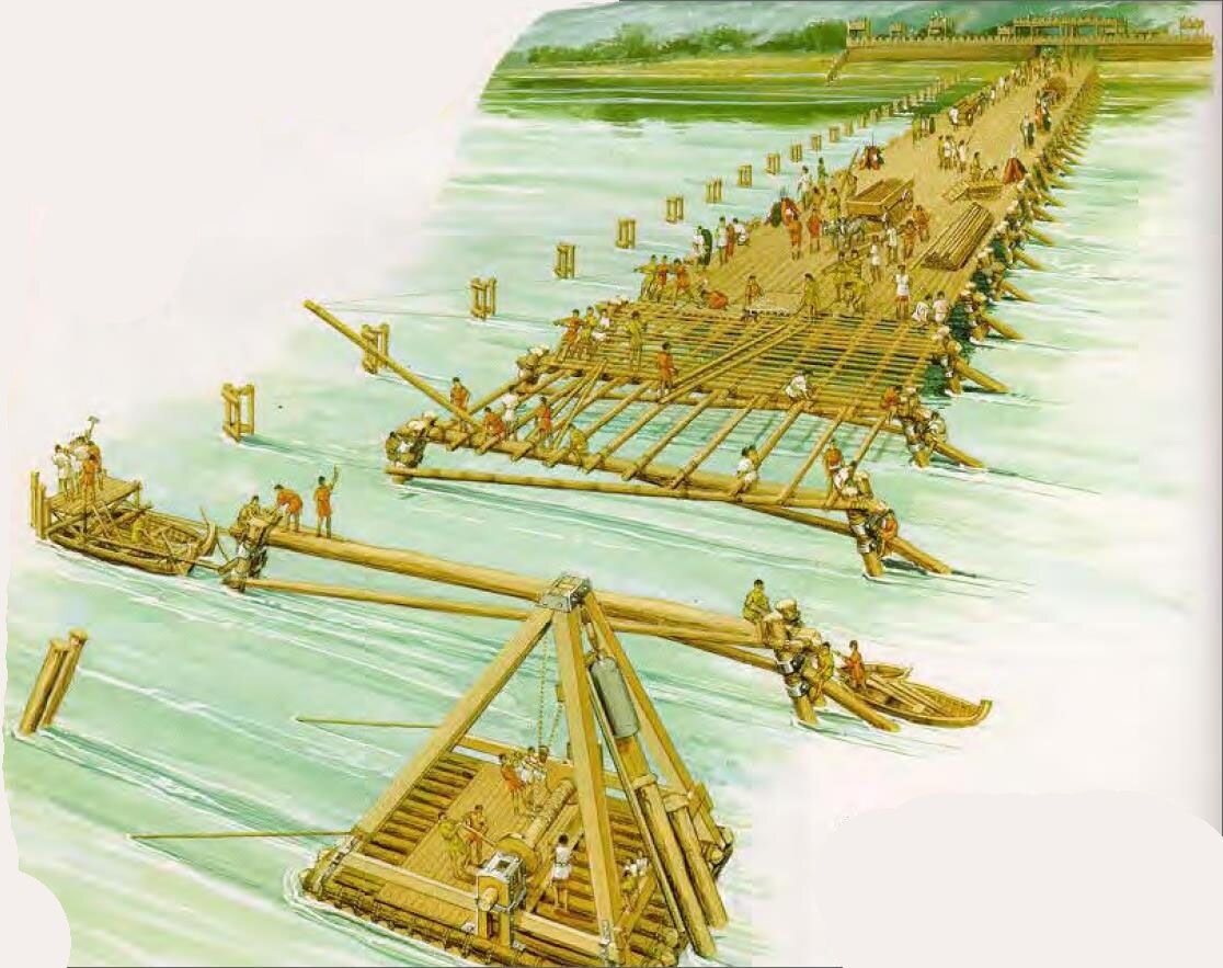 Процесс строительства понтонного моста. Картинка из интернета