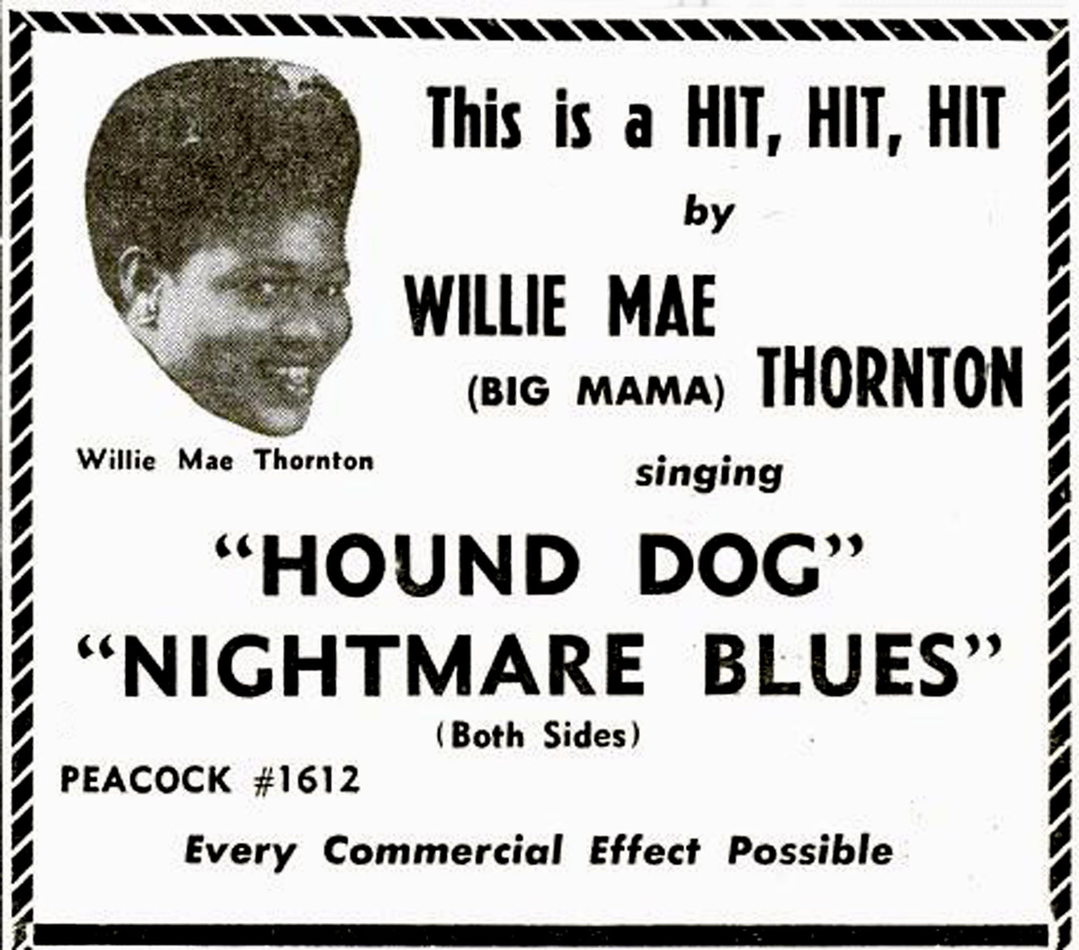 Рекламный плакат песни «Hound Dog» Биг Мамы Торнтон, 1953 год. Фото: предоставлено фестивалем Doc’n Roll