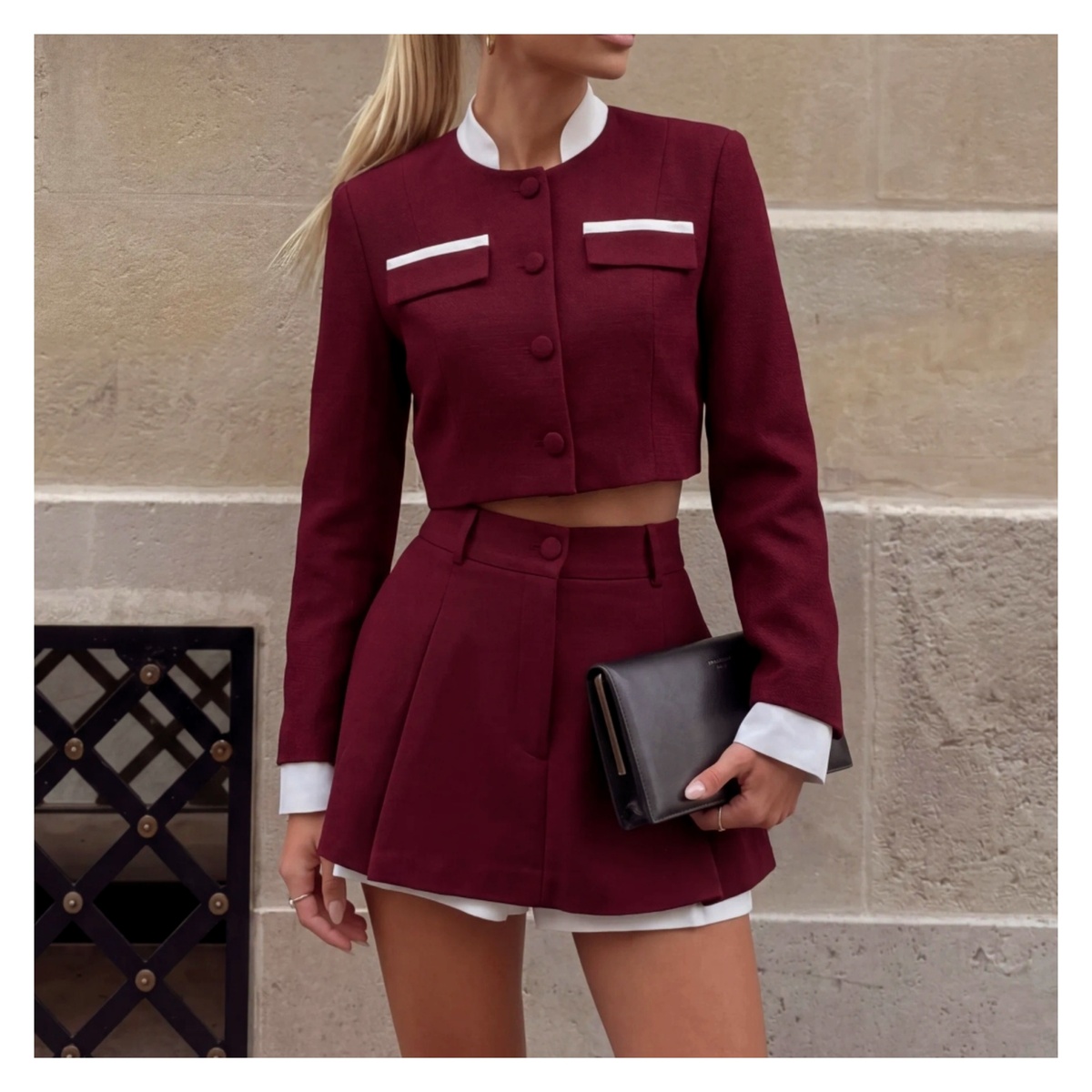 Эффектный костюм с юбкой-шортами для самых смелых образов. Источник фото: WB, фотоколлаж автора статьи 