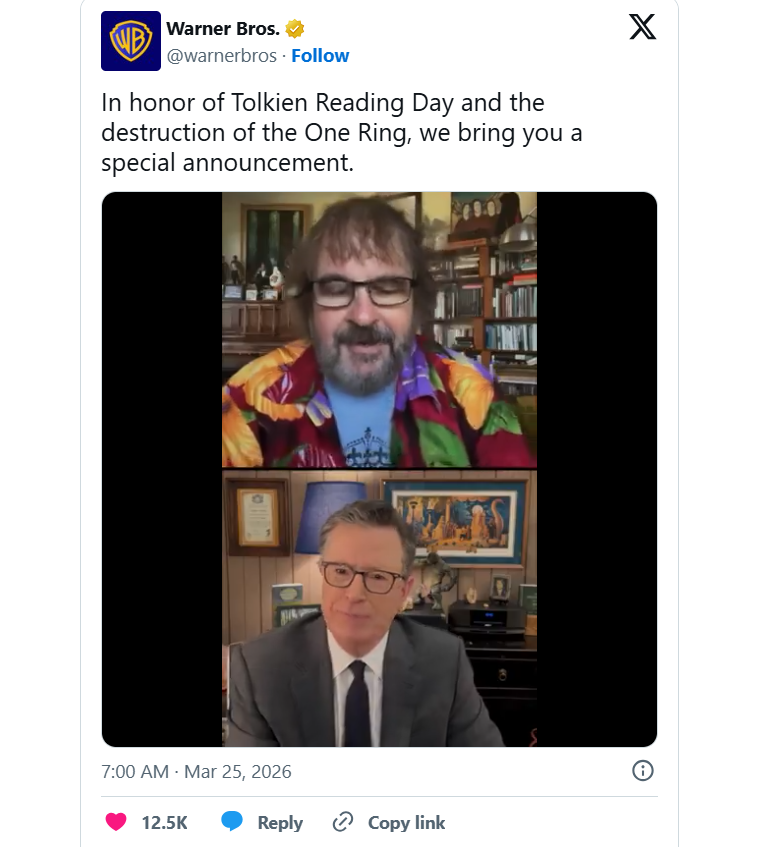 Анонс фильма в социальных сетях - Питер Джексон и Стивен Кольбер