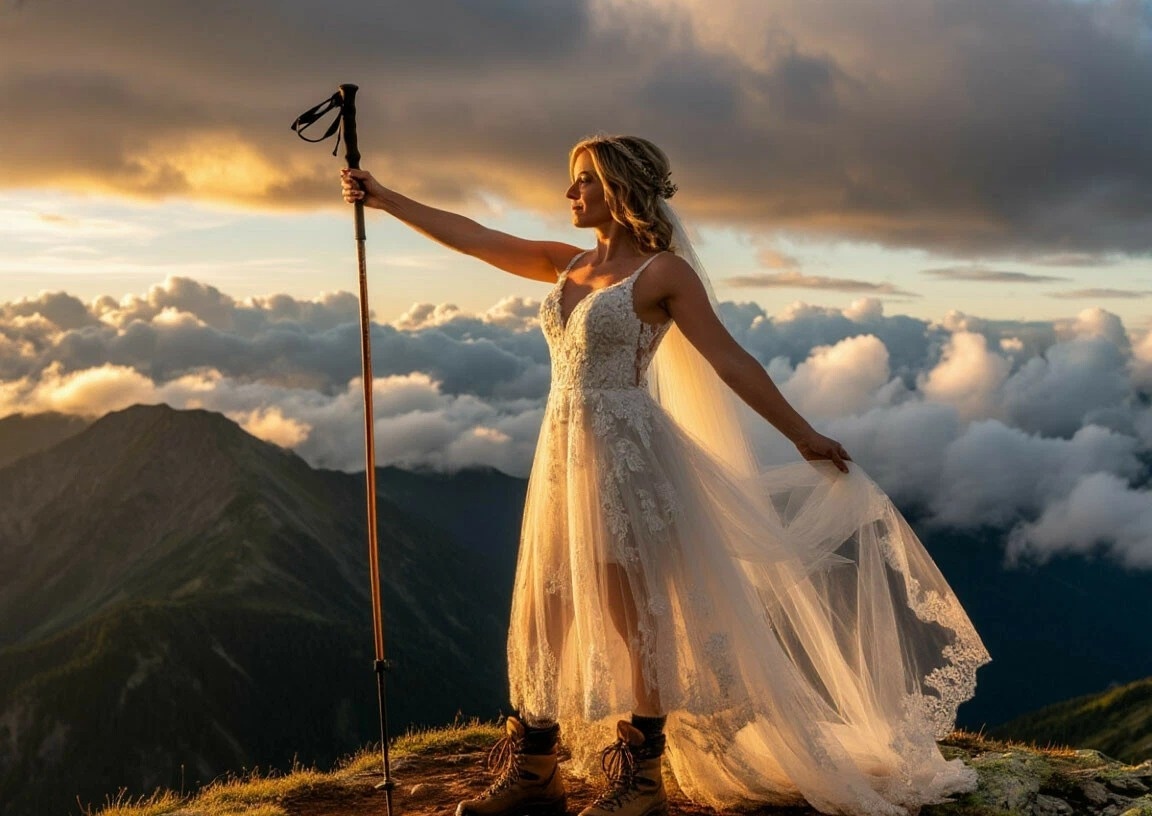 В свадебном платье — в горы. Ждать принца надоело.
