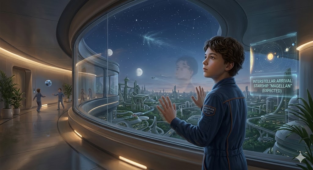 "Взгляд сквозь время: Нааль Снег в 2305 году", иллюстрация создана сетью Джемини