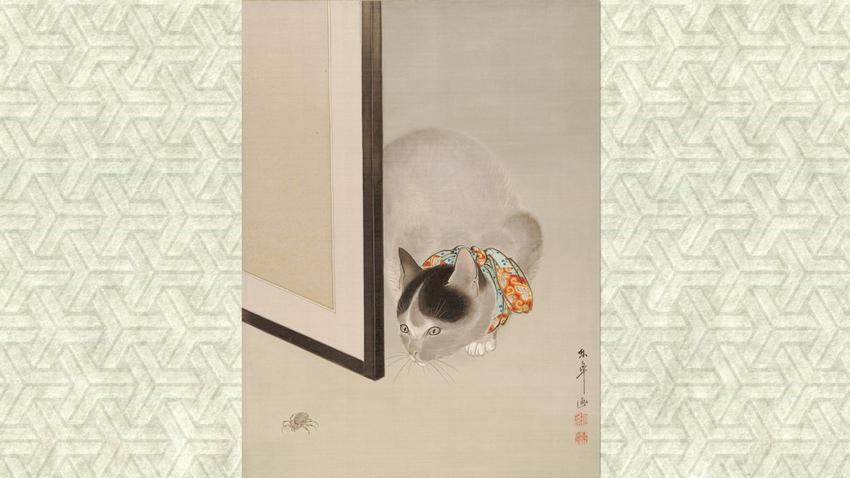 Картинка для привлечения внимания: Кошка и паук. Живопись на шелке. Оойдэ Токо. Ок. 1888—92 гг.