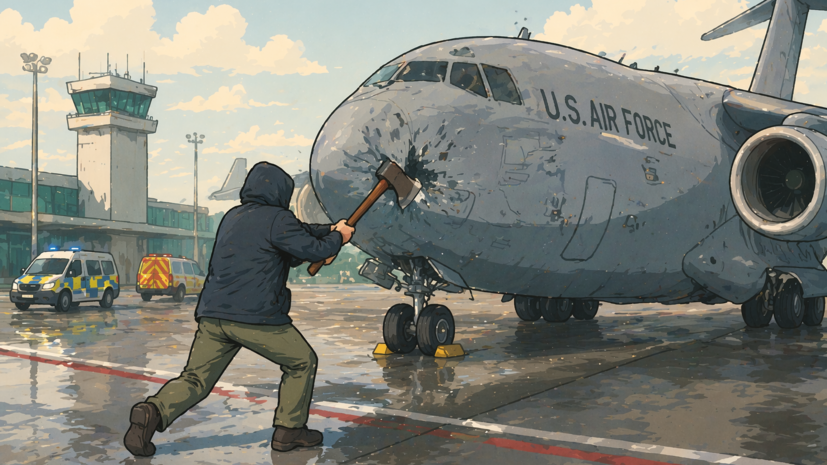 С топором на крыле: неизвестный пытался разгромить военный самолёт США в Ирландии. Что известно?