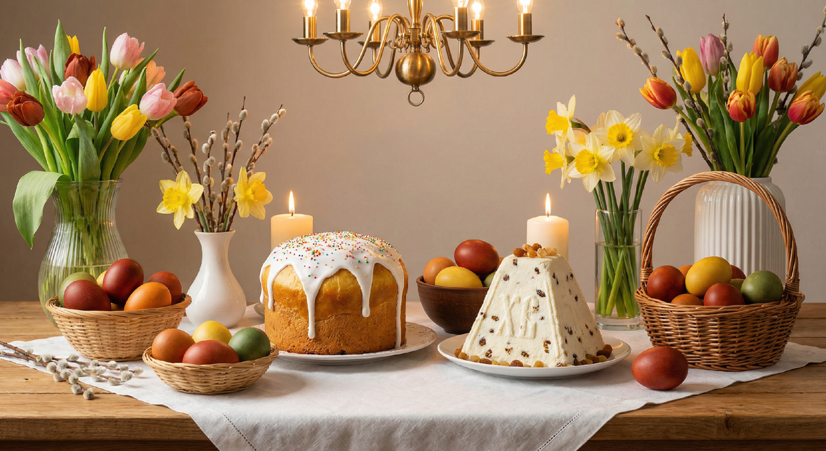 Пасхальный стол — один из самых красивых в году. Кулич, пасха, крашеные яйца, весенняя зелень. Это не просто еда — это ежегодный ритуал, который объединяет семью за одним столом