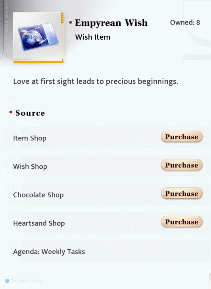    Варианты получения Empyrean Wish