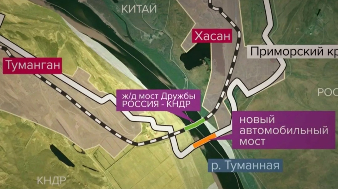 Мосты между Россией и Северной Кореей на карте. Источник: auto.ru