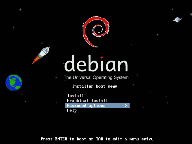 Экран загрузки установочного носителя Debian 6