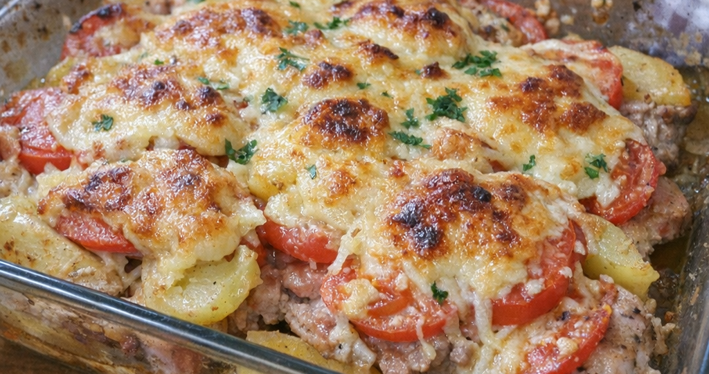 Секрет сочного мяса по-французски: свинина, картофель, помидоры