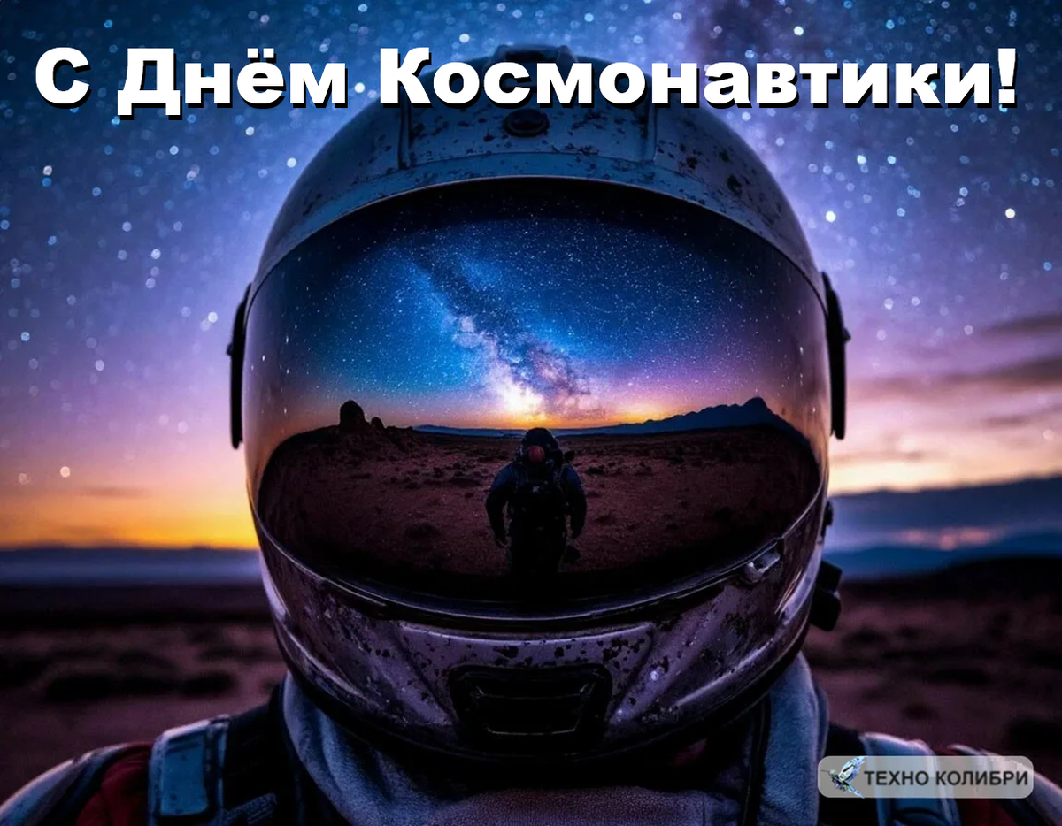 С Днём космонавтики! Пусть, даже на самой далекой планете Вы будете не одиноки, а с лучшим другом! Картинка создана автором канала «Техно Колибри», Дзен.