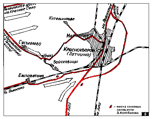Тактическая схема расстановки роты Колобанова 20 августа 1941 года
