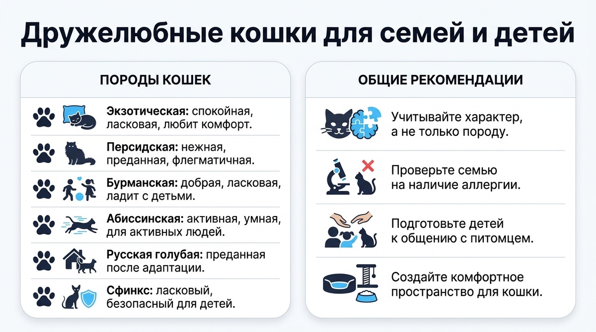 Дружелюбные кошки для семьи и детей  📷
