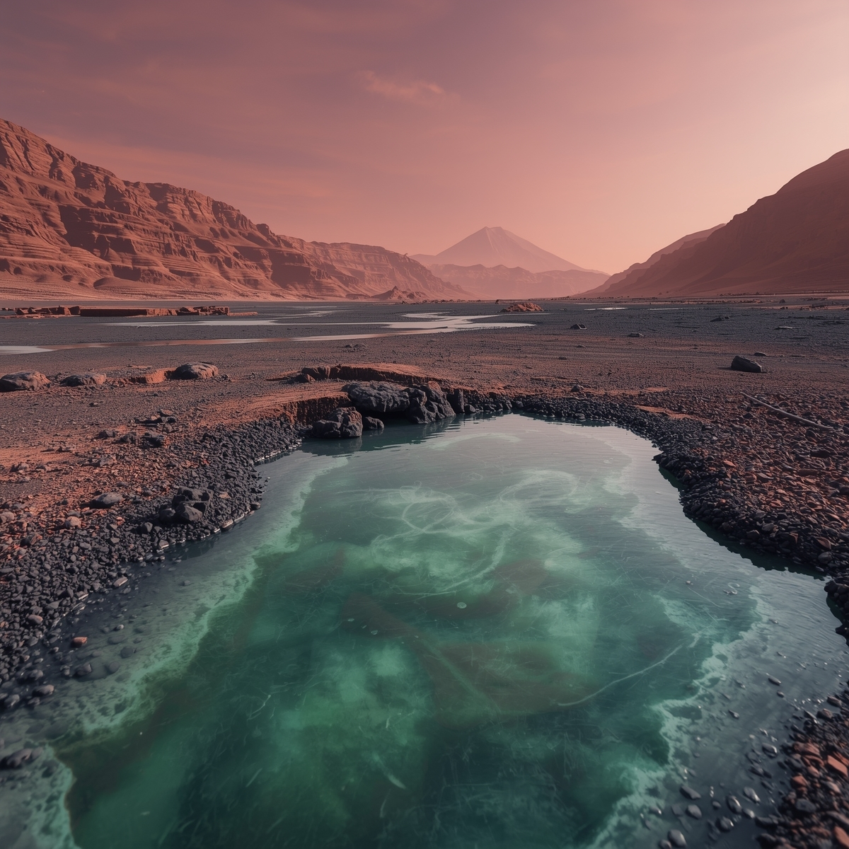 Фантазия на тему водных ресурсов Марса. Создано с помощью ИИ «Леонардо» (как и все последующие картинки).