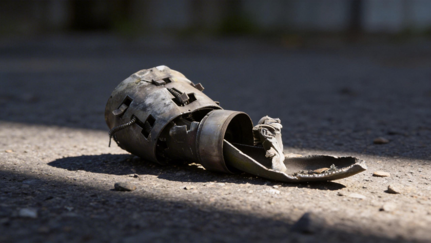    Фрагмент боеприпаса после атаки беспилотного летательного аппарата в Белгороде | © РИА Новости / Пресс-служба губернатора Белгородской области