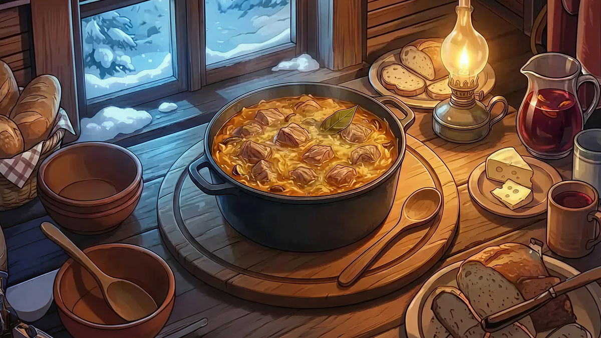 Капусцянка | Бараніну папярэдне добра вымачыць. Пакласці разам з капустай у саган (чыгунок), дадаць соль па смаку і лаўровы ліст. Закрыць крышкай і паставіць у жаратак (самы жар у печы). Печ закрыць заслонкай. Даставаць з печы не раней абеду. Есці цёплым.