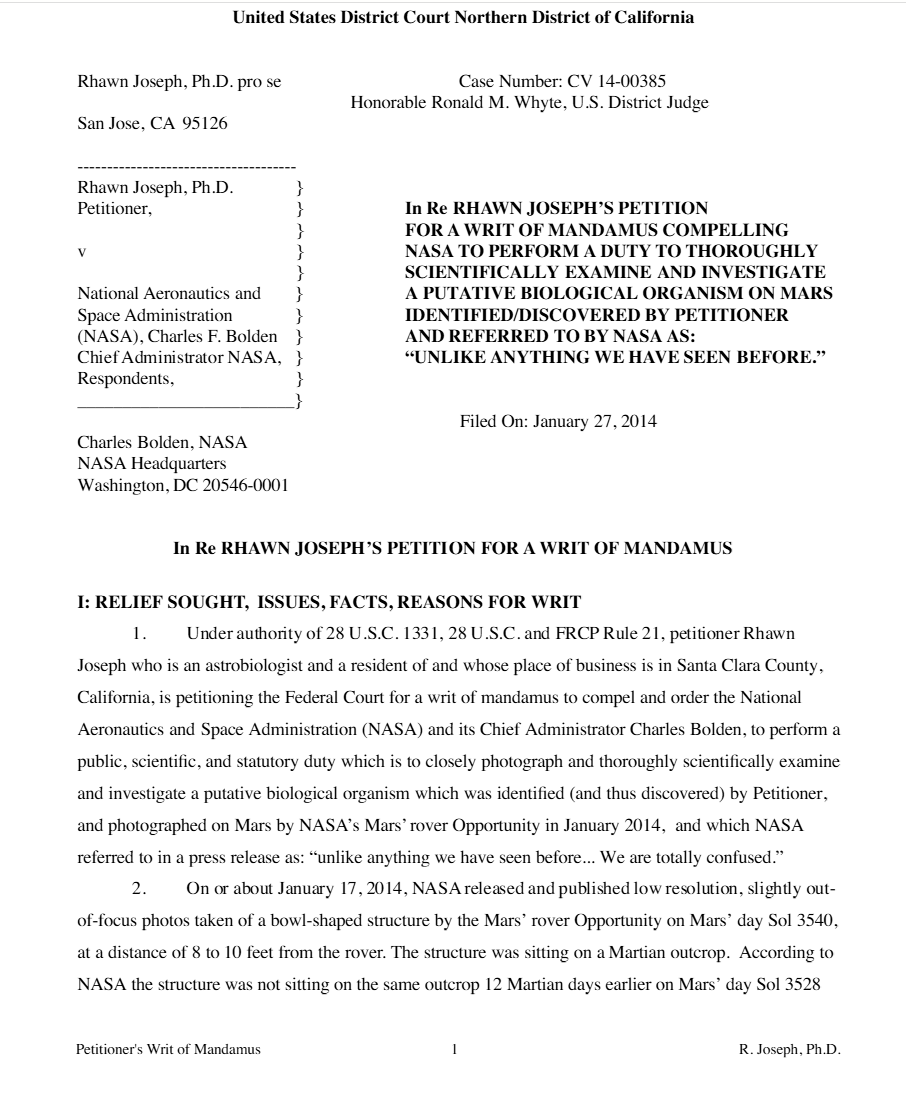 То самой ходатайство Источник: https://ru.scribd.com/doc/203107954/NASA-Lawsuit-Filing