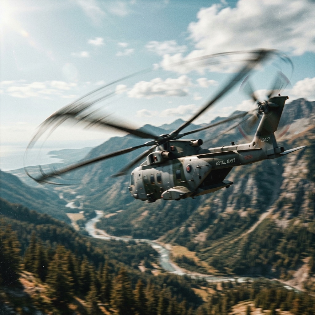 кадр из видео, где лопасти вертолета выглядят изогнутыми или смазанными