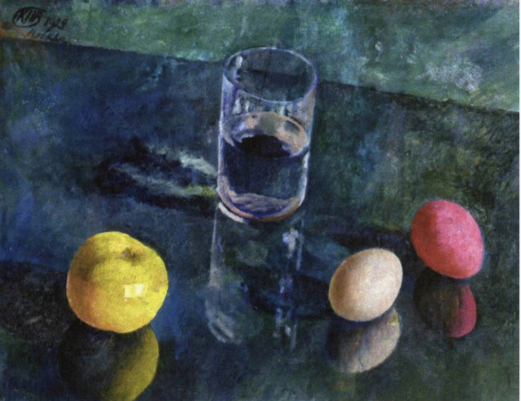 Петров-Водкин "Натюрморт на зеленом фоне".