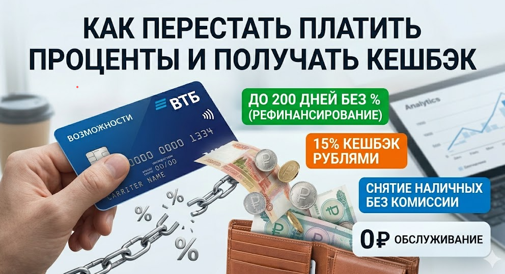 Как перестать платить проценты по кредиткам и получать кешбэк: честный обзор карты ВТБ (до 200 дней без %)