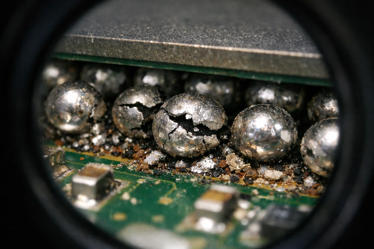 А ещё бывает брак, когда припой недогревают при пайке