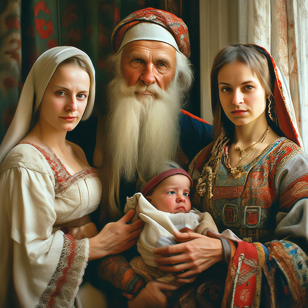 Славянский Род и две рожаницы, молодые женщины" shedevrum.ai Автор Анна Соболь