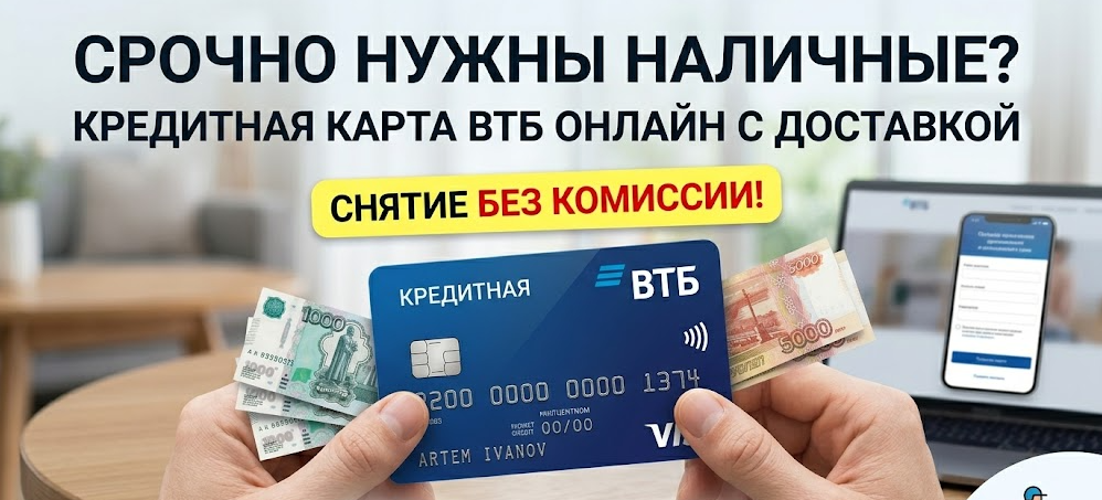 Срочно нужны наличные? Где и как оформить кредитную карту ВТБ онлайн с доставкой на дом (снятие без комиссии)