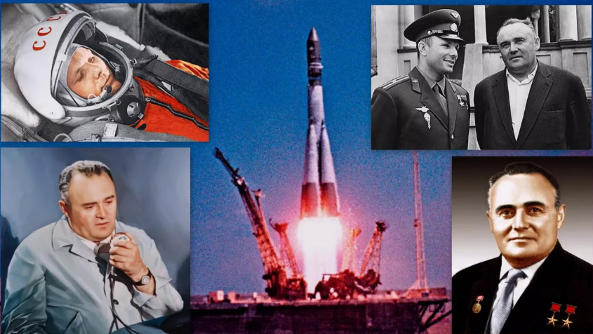 Юрий Гагарин и Сергей Королёв, а также, корабль Восток - 1. Фото из интернета