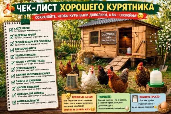 Чек-лист хорошего курятника – сохраняйте, пока ваш сарай не решил называться “домиком для кур” без согласования с курами. 😄