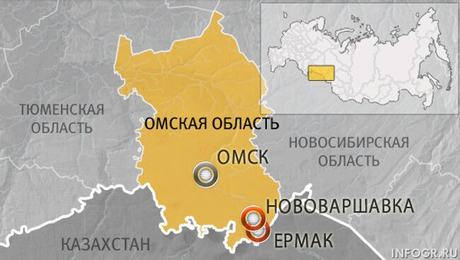 Расположение Омска на карте Российской Федерации. Расстояние от Омска до Москвы составляет 2700 км, до Екатеринбурга - 911 км, до Новосибирска - 650 км, до Красноярска - 1420 км.