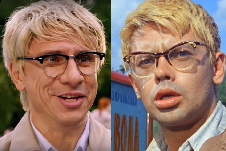 Слева пародия на актёра. Справа актёр Александр Демьяненко. картинка из интернета