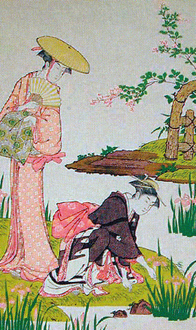 Красавицы, гуляющие вдоль озера. Киенага Тории