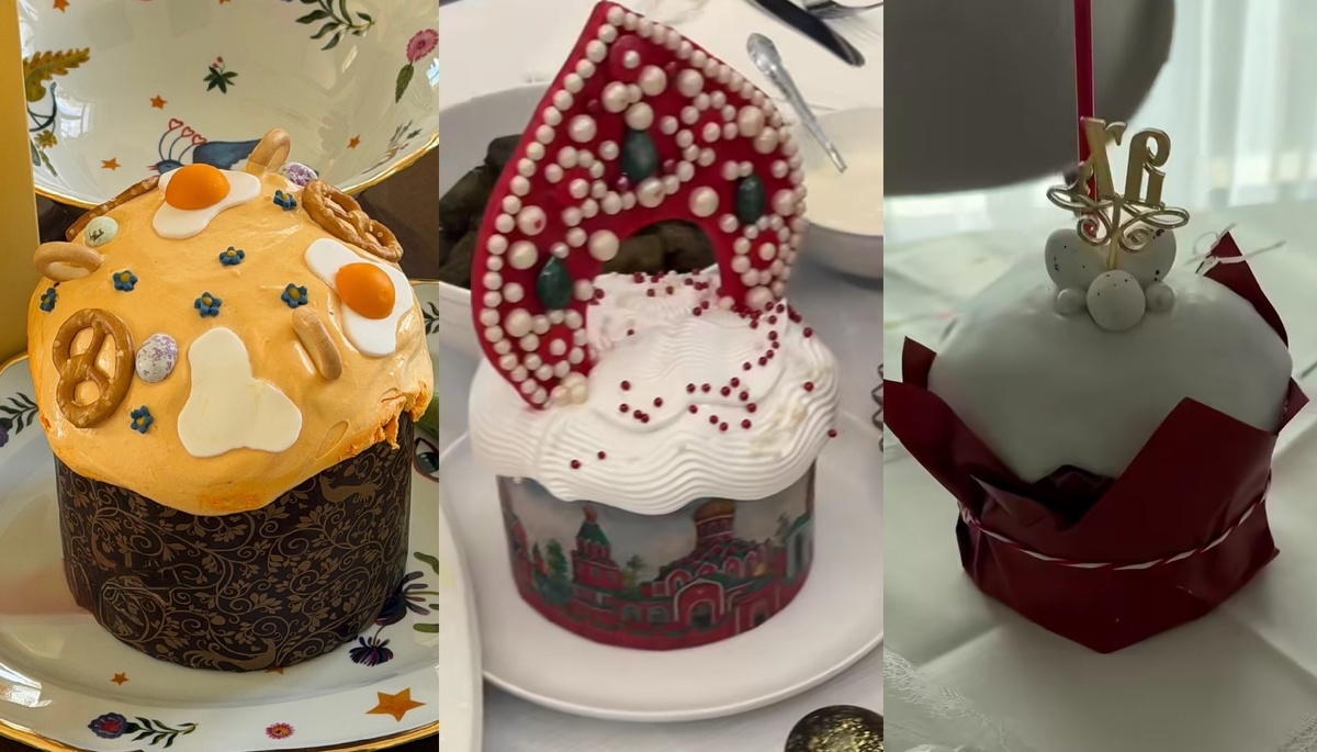 Дизайнерские пасхальные куличи Маликовой, Бородиной и Кудрявцевой. Фото: соцсети
