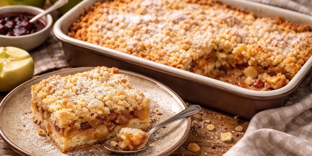 Яблочный пирог, который съедают ложкой - простой и очень сочный