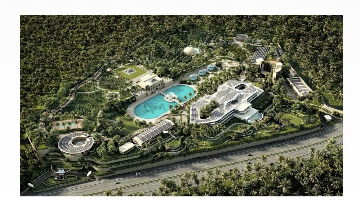 Это официальные фотографии комплекса — видно масштаб: 30 гектаров, бассейны, архитектура, интеграция с природой.
