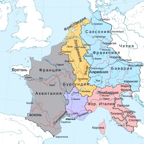 Лотарингия до раздела (при Лотаре II). Источник карты: https://ru.wikipedia.org